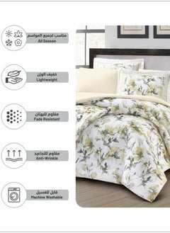 Donetella Comforter Set 4-Pcs Single Size Printed Reversible Bed FIt 170x 230 CM All Season Comforter With (350 GSM) Down Alternative Filling, Platinum  - Image 5