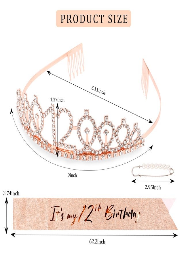 CIEHER 12th Birthday Crown + 12th Birthday Sash + Pearl Pin Set, It's My 12th Birthday Sash, 12 Birthday Tiara, 12th Birthday Decorations for Girls, 12th Birthday Gifts - Image 4