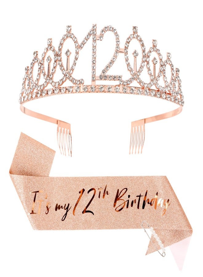 CIEHER 12th Birthday Crown + 12th Birthday Sash + Pearl Pin Set, It's My 12th Birthday Sash, 12 Birthday Tiara, 12th Birthday Decorations for Girls, 12th Birthday Gifts - Image 1