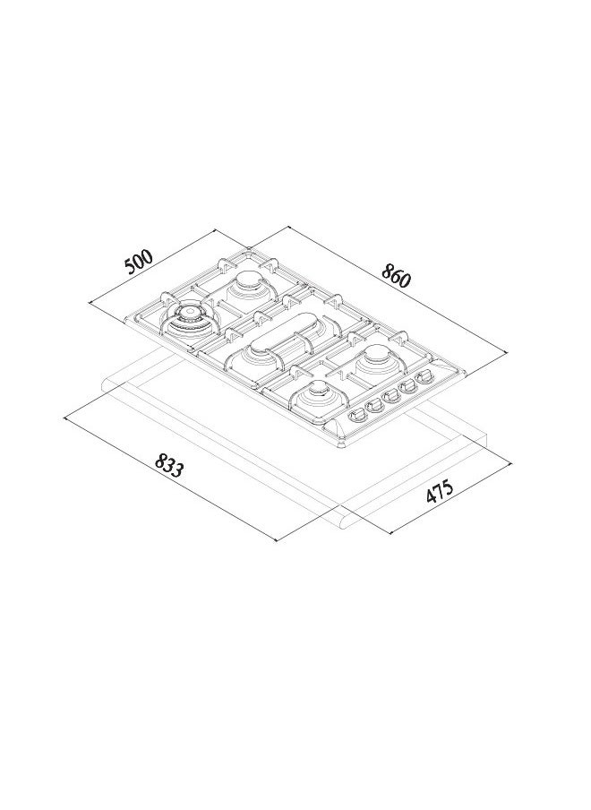 kitchen Line Surface 5 Gas Stove - 90 cm - with Side Switches - Enamel Grille - Steel - G5020  - Image 2