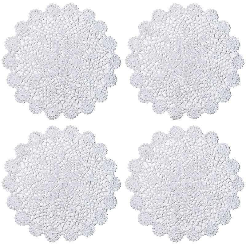 Phantomon 12 Inch Round Doilies Crochet Handmade Lace Placemats 100 Cotton Knitted Coasters Pack of 4 White