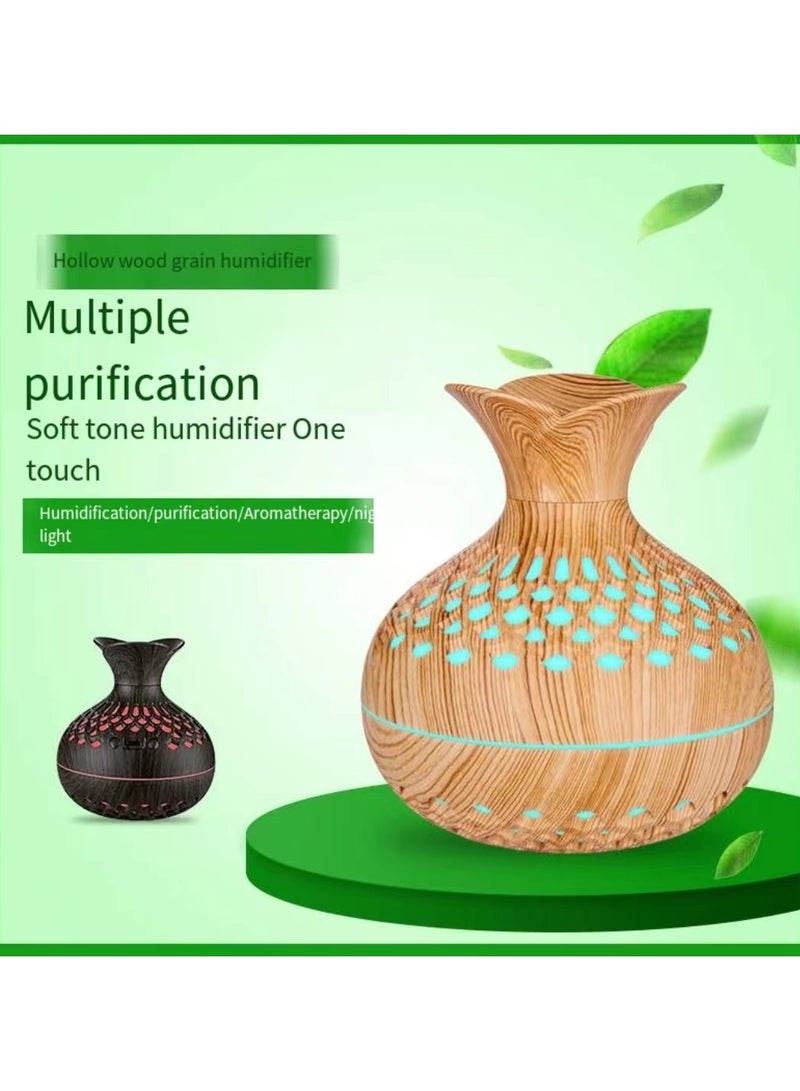 Humidifier, wood grain vase essential oil diffuser, colored night light, suitable for ultrasonic top filling of baby plants in the bedroom, cold mist humidifier, ultra quiet  - Image 2