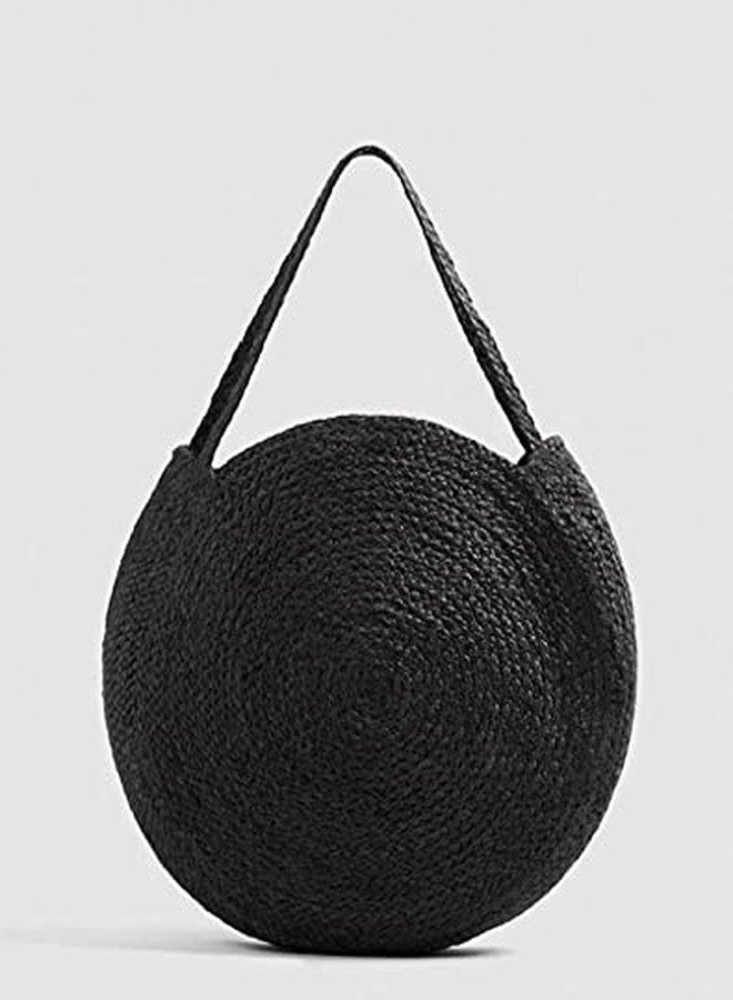 NR Home Stores Jute Hand Bag Handcrafted Jute Shoulder Bags Basket Type Bags For Shopping Multipurpose Jute Bag Round Sling Bag For Women Stylish Hand Made Bag, 12 Inches, Black - Image 1