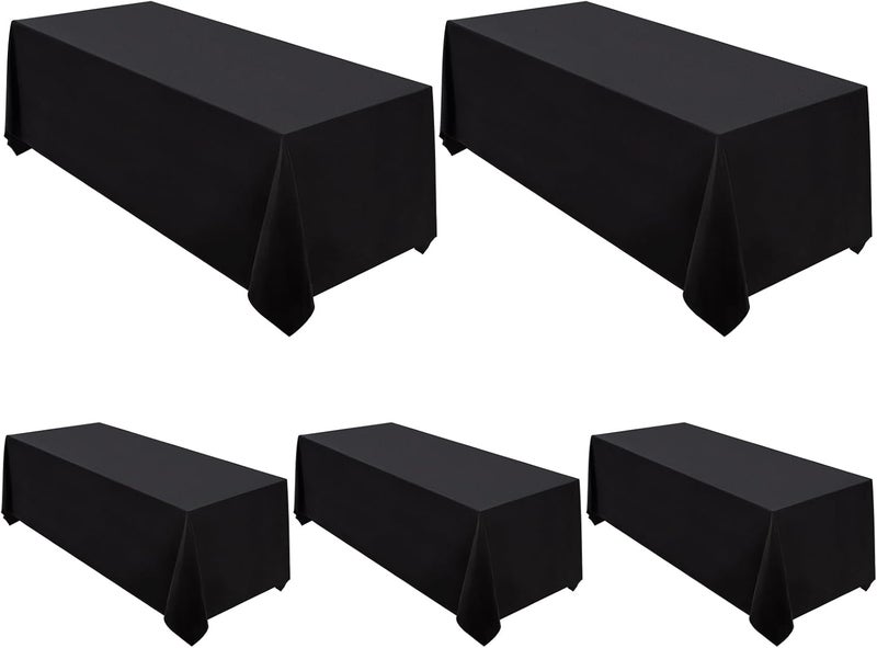 Surmente 5 Pack Black Tablecloth 90 x 132-inch Rectangular Polyester Table Cloth for Weddings, Banquets, or Restaurants - Image 1