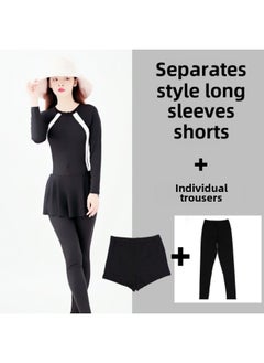 Generic Full-body Long-sleeved Sunscreen Swimsuit Conservative Skirt One-piece Long-sleeved Trousers Sports Swimsuit Women's Diving Suit-Color:6645 Long Sleeve Split (shorts + Trousers)-Size:L (44.50 Kg-48.00 Kg  - Image 1