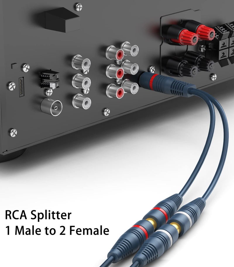 DteeDck محول RCA DteeDck 1 ذكر 2 أنثى 5 عبوات، محول RCA Y كابل RCA صوت فيديو محول كابل تمديد 0.2م/0.65قدم لمكبر الصوت الفرعي - Image 2