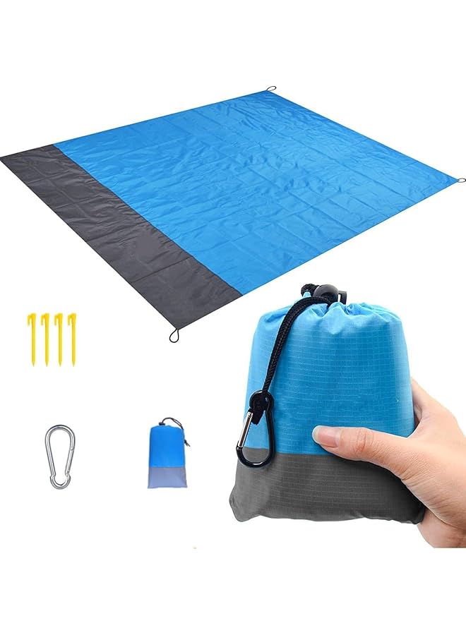 PROMASS Large Sand Free Beach Mat, Camping Mat, Water Resistant Picnic Blanket, 210x200cm, Foldable, with Carry Bag, 4 Stakes, Hook, For Outdoor Activities (blue gray) - Image 1