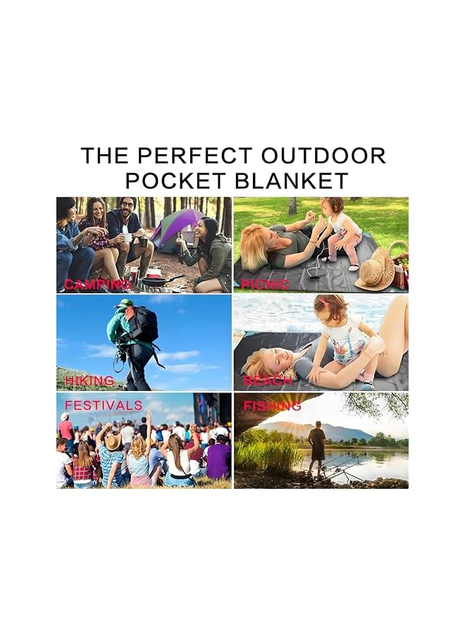 PROMASS Large Sand Free Beach Mat, Camping Mat, Water Resistant Picnic Blanket, 210x200cm, Foldable, with Carry Bag, 4 Stakes, Hook, For Outdoor Activities (blue gray) - Image 5