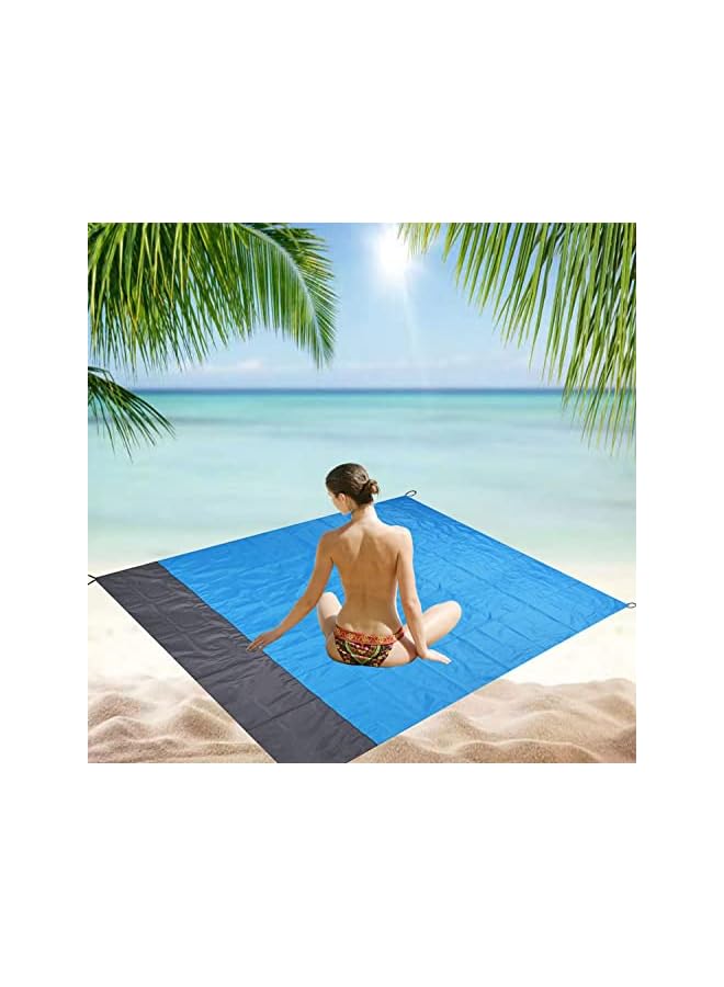 PROMASS Large Sand Free Beach Mat, Camping Mat, Water Resistant Picnic Blanket, 210x200cm, Foldable, with Carry Bag, 4 Stakes, Hook, For Outdoor Activities (blue gray) - Image 2