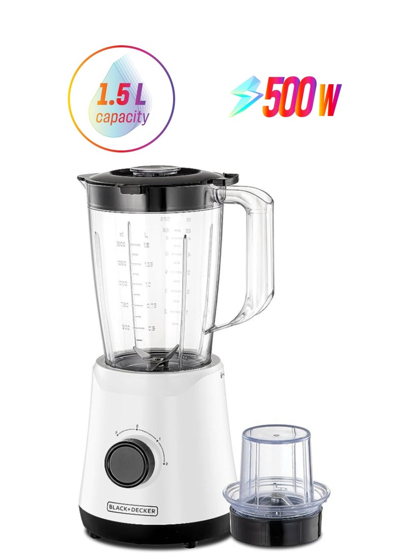 BLACK+DECKER Blender  1.5L with Grinder Mill  - 1500 ml 500 W BX520-B5 White - Image 1