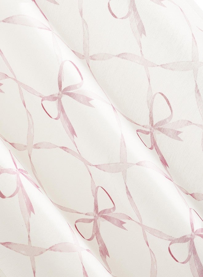 Sun Zero Romy Generation Lattice Bows Sheer Tie Top Curtain Panel, 50" x 63", Pink - Image 2