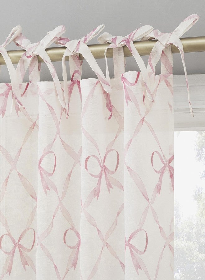 Sun Zero Romy Generation Lattice Bows Sheer Tie Top Curtain Panel, 50" x 63", Pink - Image 1