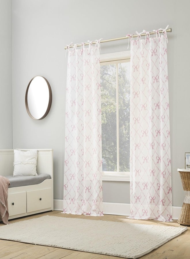 Sun Zero Romy Generation Lattice Bows Sheer Tie Top Curtain Panel, 50" x 63", Pink - Image 4