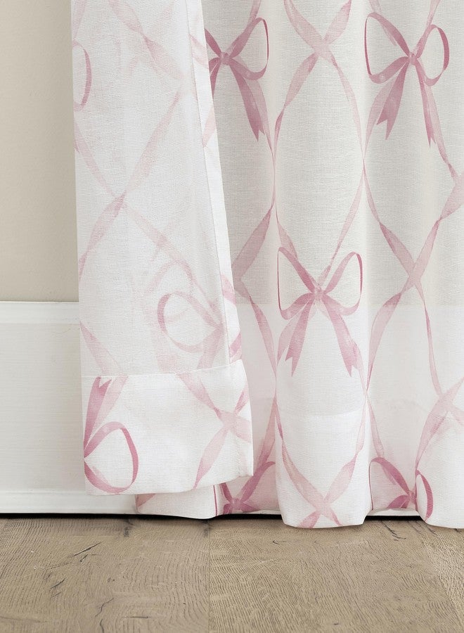 Sun Zero Romy Generation Lattice Bows Sheer Tie Top Curtain Panel, 50" x 63", Pink - Image 3