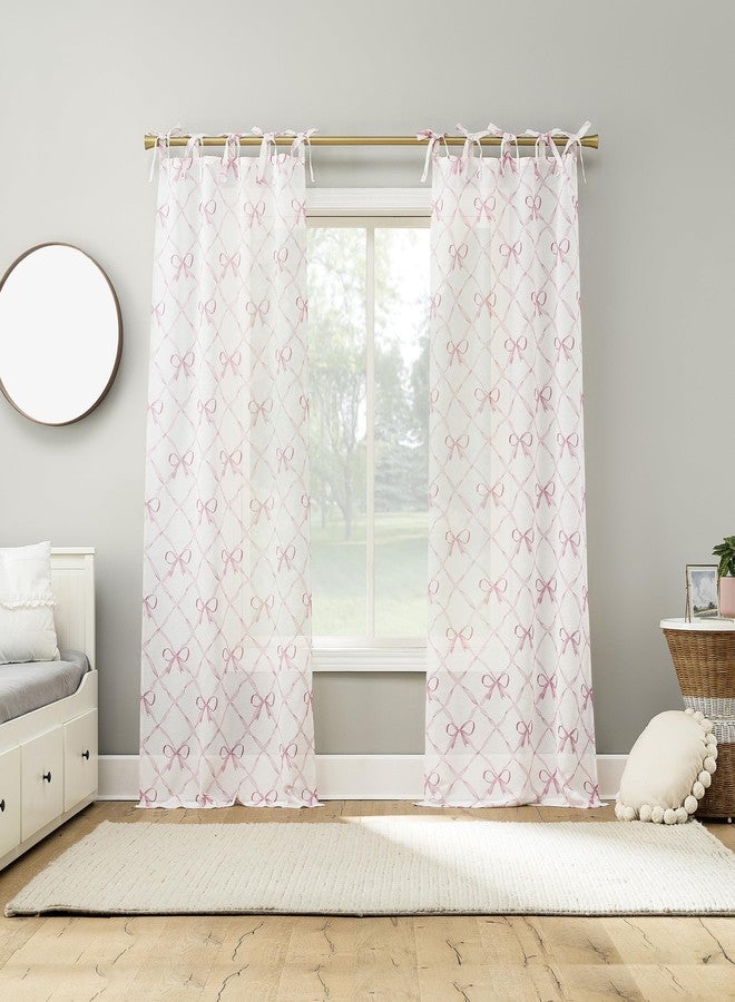 Sun Zero Romy Generation Lattice Bows Sheer Tie Top Curtain Panel, 50" x 63", Pink - Image 5