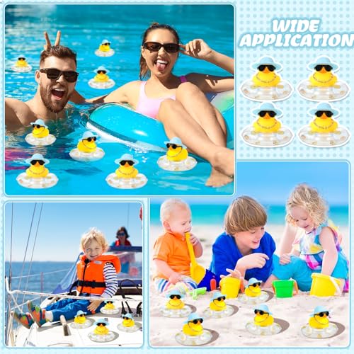 Sotiff 12 Sets Mini Rubber Ducks Bulk for Kids Children Cute Yellow Duck Toy Dashboard of Car Ornaments with Sunglasses Swim Ring Mini Hat Necklace Gift for Summer Birthday Party Favor (Cute) - Image 5