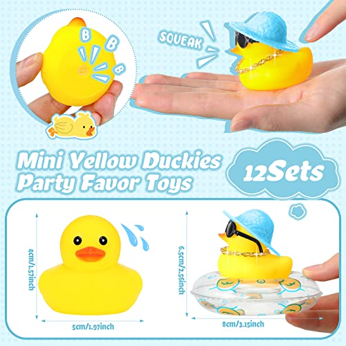 Sotiff 12 Sets Mini Rubber Ducks Bulk for Kids Children Cute Yellow Duck Toy Dashboard of Car Ornaments with Sunglasses Swim Ring Mini Hat Necklace Gift for Summer Birthday Party Favor (Cute) - Image 4