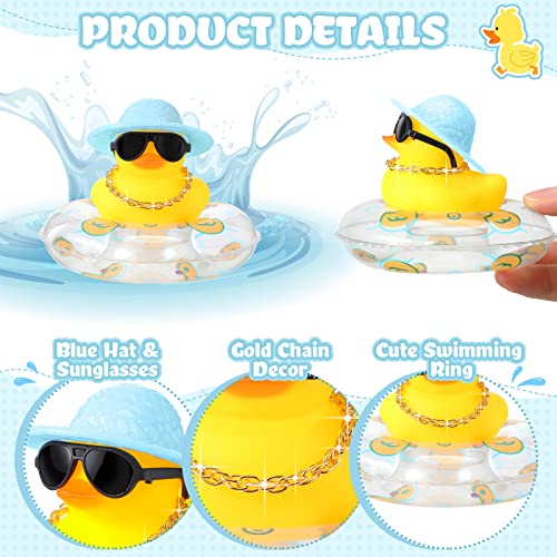 Sotiff 12 Sets Mini Rubber Ducks Bulk for Kids Children Cute Yellow Duck Toy Dashboard of Car Ornaments with Sunglasses Swim Ring Mini Hat Necklace Gift for Summer Birthday Party Favor (Cute) - Image 2