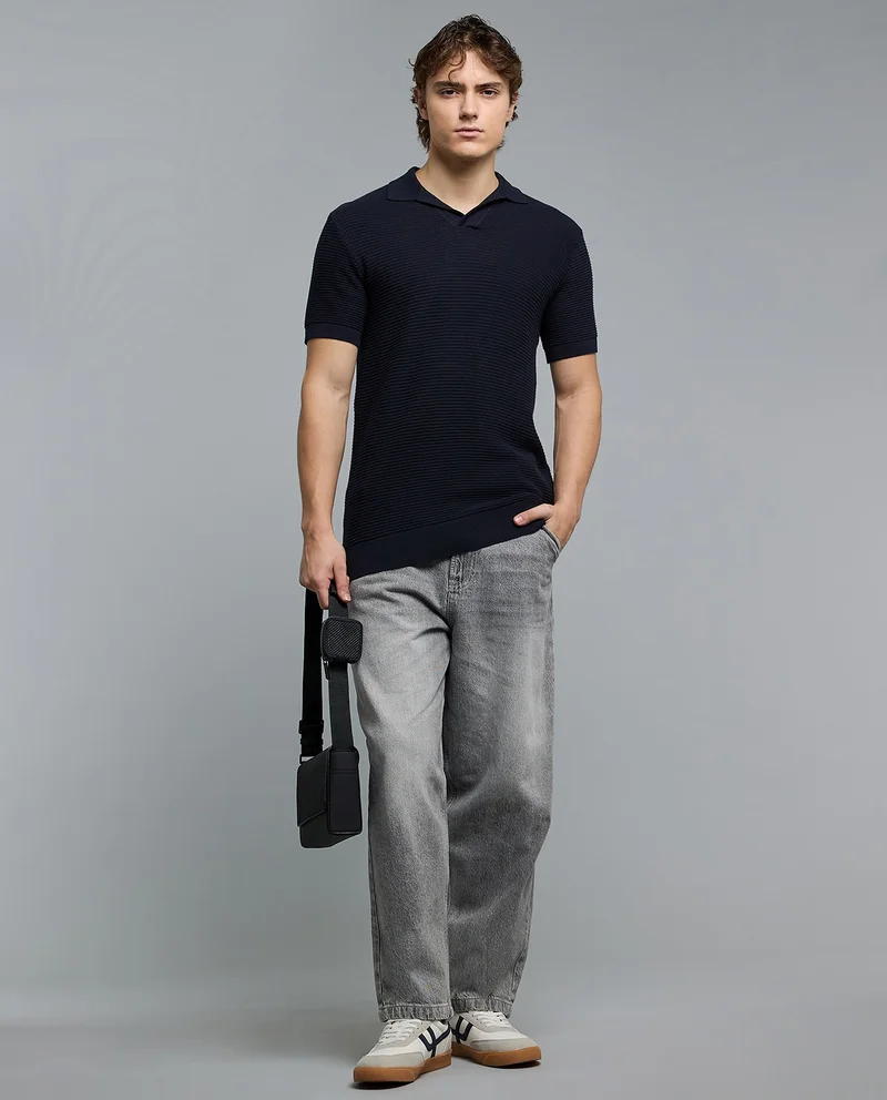 R&B Textured Polo T-Shirt with Short Sleeves