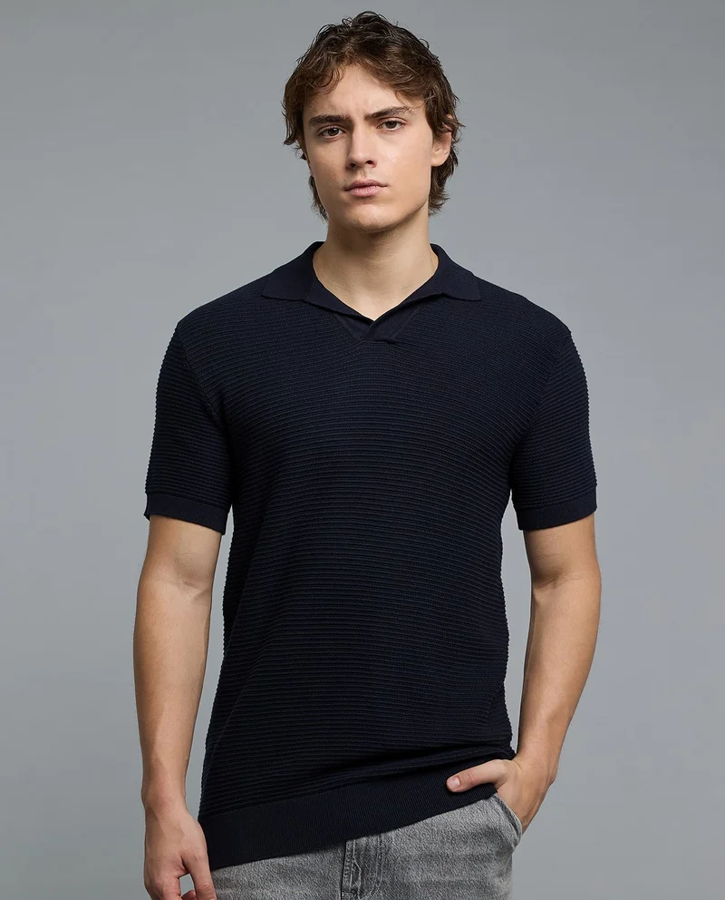 R&B Textured Polo T-Shirt with Short Sleeves