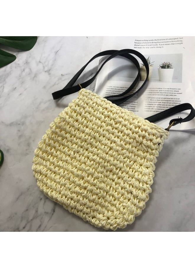 Loquat Ins Woven Bag Summer Beach Vacation Bag Crossbody Satchel-Color:Milky White  - Image 4