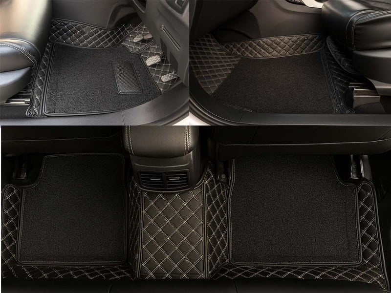 Axodo® 7D Car Floor Mat Full Set for Hyundai Grand I10 Sportz, 7 Layer Protection Mats, Luxury Leather with Noodle/Curly Car Foot Mat with Healpad, Anti-Skid & Waterproof (Black) - Image 1
