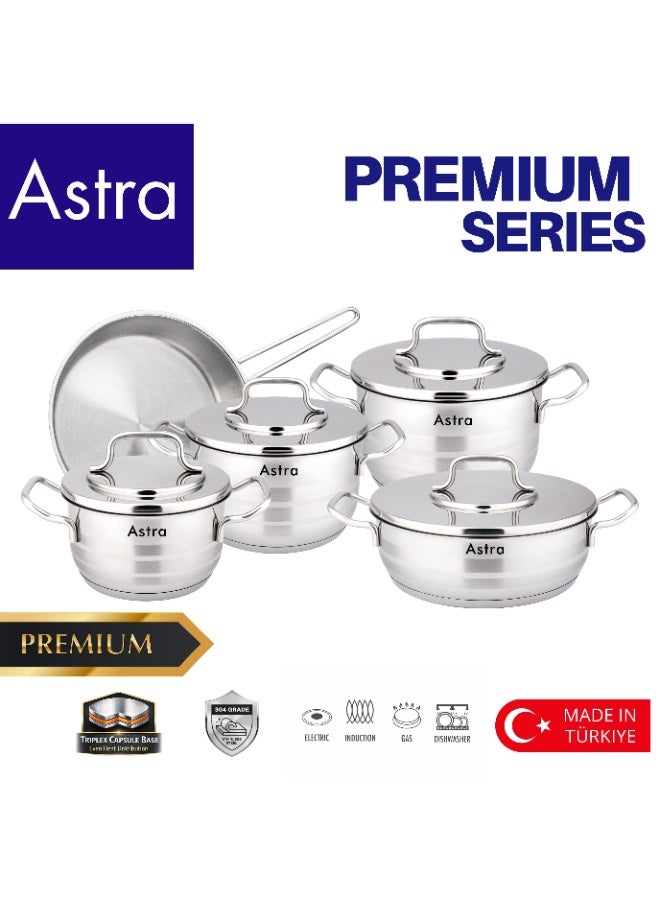 ASTRA 9 Piece 18/10 Stainless Steel Cookware Set | Induction Compatible | Triplex Base | Made in Türkiye - Image 1