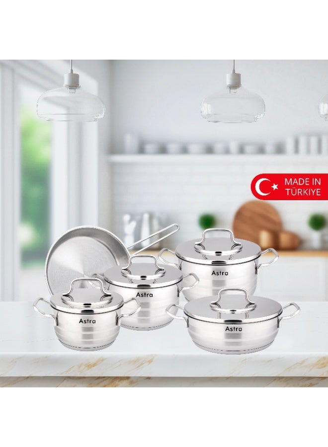 ASTRA 9 Piece 18/10 Stainless Steel Cookware Set | Induction Compatible | Triplex Base | Made in Türkiye - Image 2