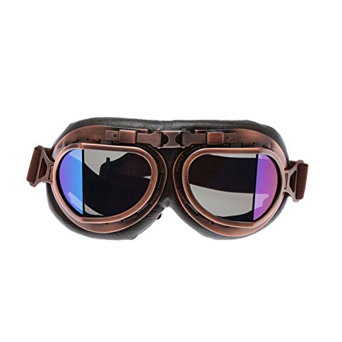 MUXSAM Vintage Motorcycle Goggles, ATV Motocross Goggles, Dirt Bike Racing Riding Off Road Scooter Glasses, Windproof Dustproof Eyewear for Adults Men Women, Copper Frame Colorful Lens - Image 1