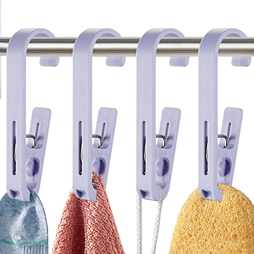 XoYoZo Laundry Hooks with Clips Hanger Closet Organizer Clamps Socks Boot Bras Towels for Bathroom Wardrobe Kitchen Office 4Pcs (Purple) - Image 1