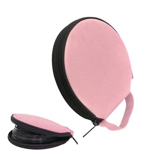CyperFair Car CD Case 20 Capacity Oxford Cloth CD Protective Holder with Transparent Film Divider Waterproof Portable Round Disc Case with Reinforced Handle Universal DVD Organizer Wallet Pink - Image 1
