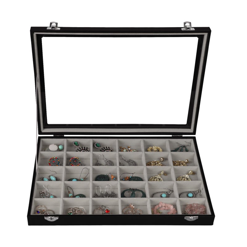 Stratalife Jewelry Organizer Earring Holder Jewelry Tray Earring Storage Organizer Display Rock Collection Box Jewelry Storage For Women Girls 30 Grid (Gray Black) - Image 1