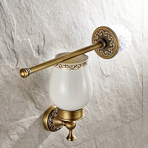 Leyden Antique Brass Toilet Brush Holder, Retro Toilet Brush Organizer with Ceramic Cup - Image 5