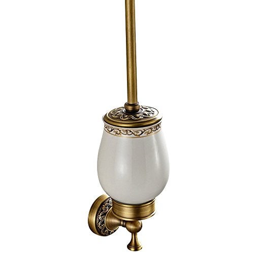 Leyden Antique Brass Toilet Brush Holder, Retro Toilet Brush Organizer with Ceramic Cup - Image 1