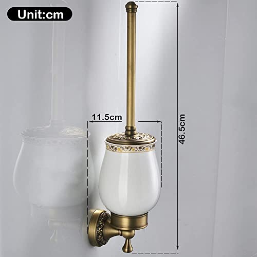 Leyden Antique Brass Toilet Brush Holder, Retro Toilet Brush Organizer with Ceramic Cup - Image 3