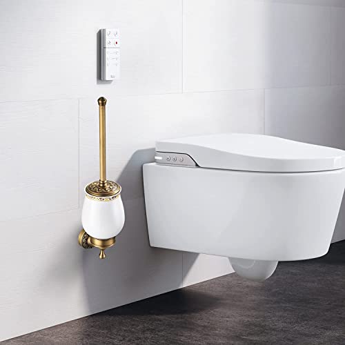 Leyden Antique Brass Toilet Brush Holder, Retro Toilet Brush Organizer with Ceramic Cup - Image 2