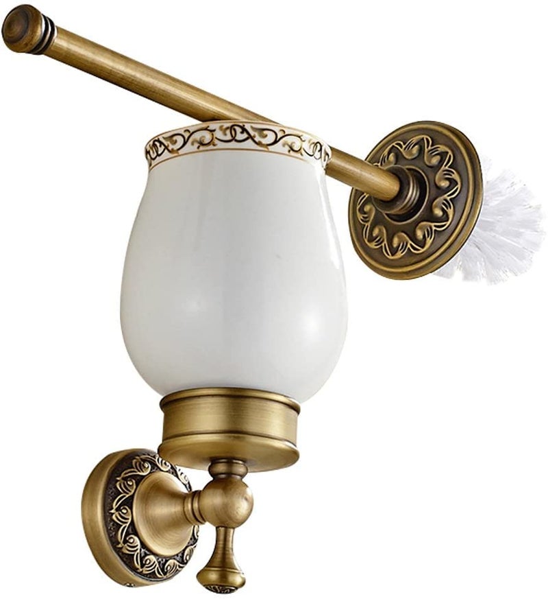 Leyden Antique Brass Toilet Brush Holder, Retro Toilet Brush Organizer with Ceramic Cup - Image 4
