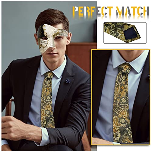 HyperFun Mens Masquerade Mask Phantom of The Opera Mask and Silk Necktie Set Venetian Half Face Masquerade Masks for Costume Parties (Earl of Black Gold) - Image 3
