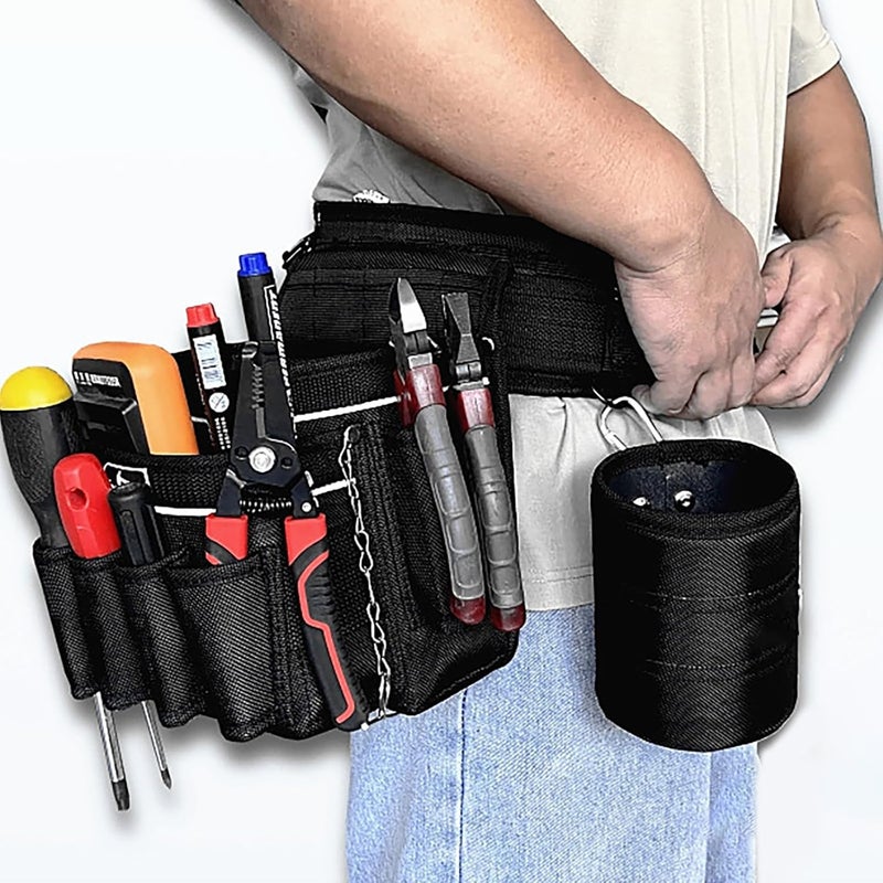 Black Tool Belt Pouches for Screw and Nails Organization Carpenter Waist Bag for Home Repairs and Travel Oxford Fabric Tool Bag - Image 2