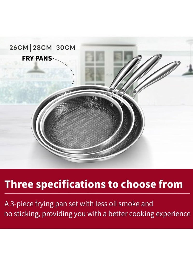 Sharpdo Three-Piece Cookware Set (26/28/30 Cm) - High-Quality Non-stick Stainless Steel Cookware, Suitable for Gas Stoves, Induction Cooktops and Electric Stoves, Easy to Clean, Perfect for Family Kitchens - Image 3