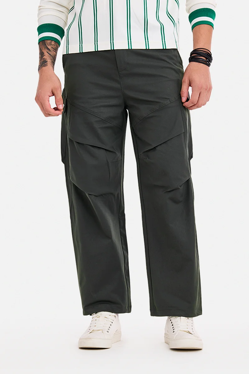 SNITCH Dark Grey Solid Loose Fit Cargo