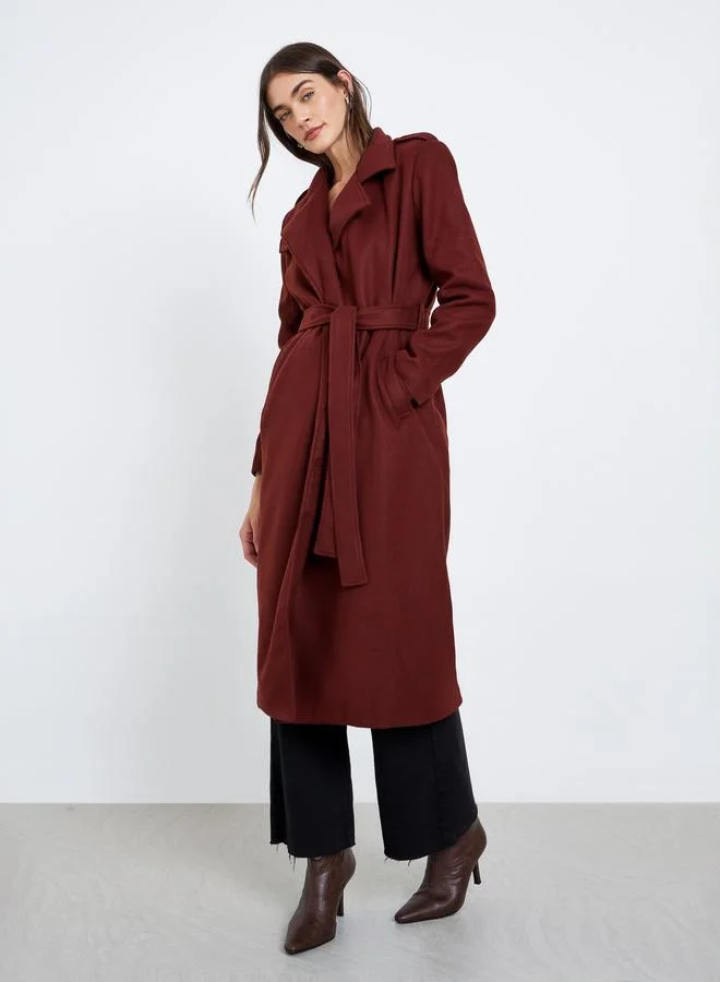 Styli Styli Regular Fit Belted Trench Wool Coat