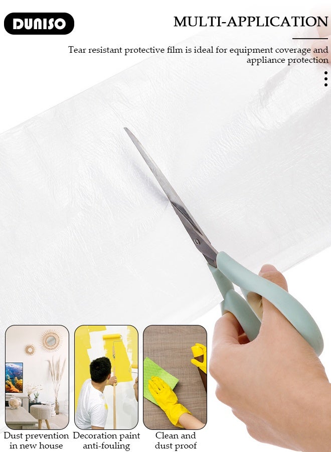 DUNISO 2.7M x 25M Tape and Drape, Plastic Drop Cloth Plastic Sheeting with Masking Tape,Waterproof Dust-Proof Protective Masking Film,Prevent Dust Paint Cover for Car,Furniture,Carpet,Floor,Bed - Image 2