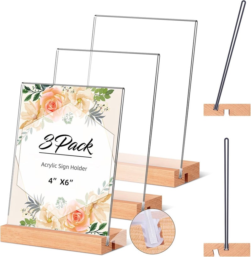 Acrylic Sign Holder 3pcs Clear Desktop Display Stand - Stable Tabletop Menu Holder for Office Store Home Decor - Image 1