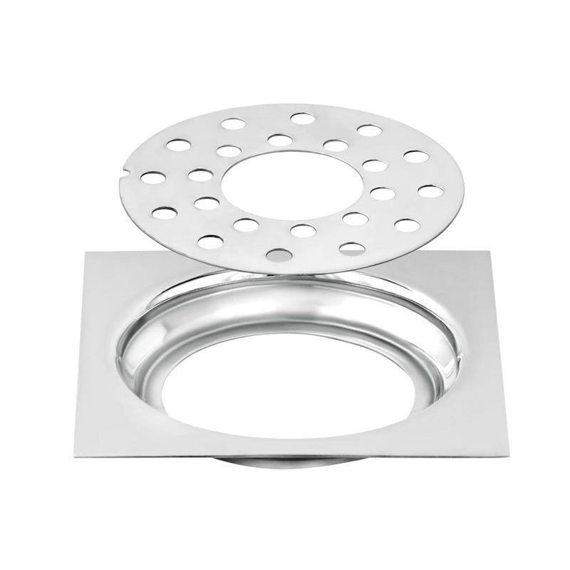 NEW WARE Square 4x4 Inch Stainless Steel Bathroom & Kitchen Jail | Durable Floor Drain Trap for Bathroom | Removable Cover with Center Hole | Chrome Finish (Silver) 24520 - Image 1