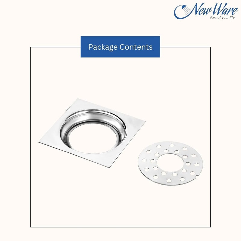 NEW WARE Square 4x4 Inch Stainless Steel Bathroom & Kitchen Jail | Durable Floor Drain Trap for Bathroom | Removable Cover with Center Hole | Chrome Finish (Silver) 24520 - Image 4