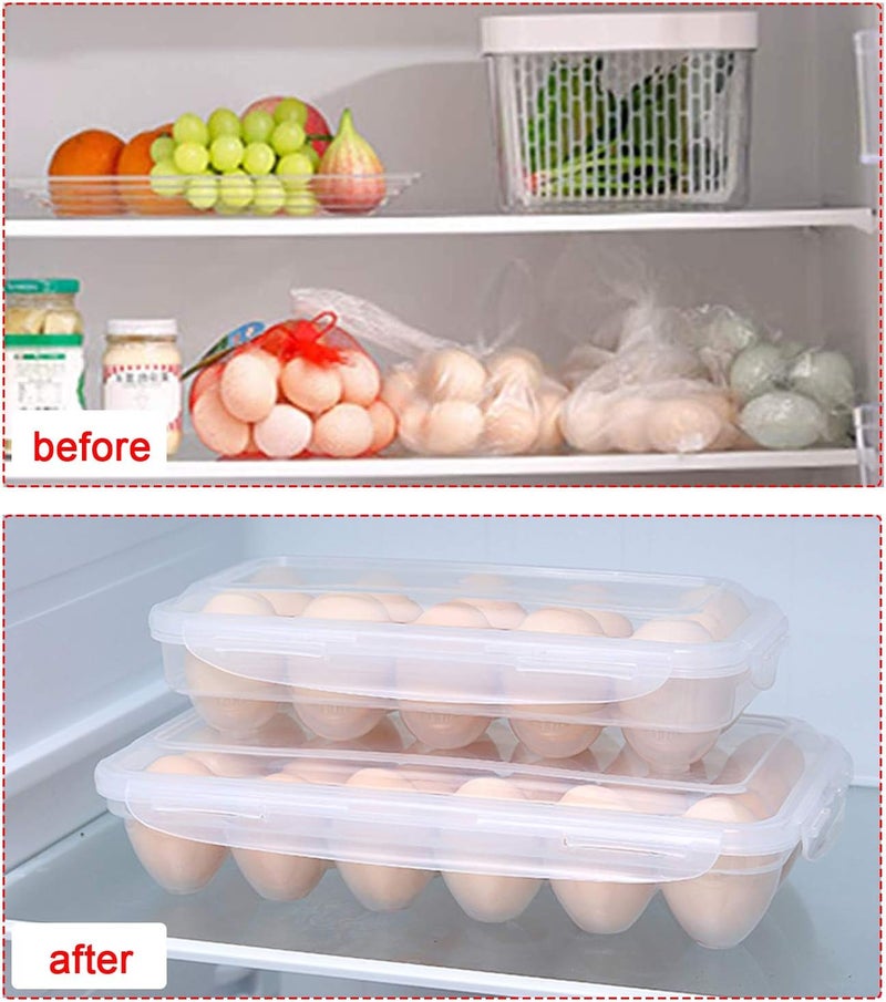 LonlyEagle XBY-US 2 Pack Covered Egg Holders For Refrigerator, Plastic Storage Container/ Deviled Egg Tray Carrier with Lid Fits 18X2 Eggs(36 Eggs) - Image 3