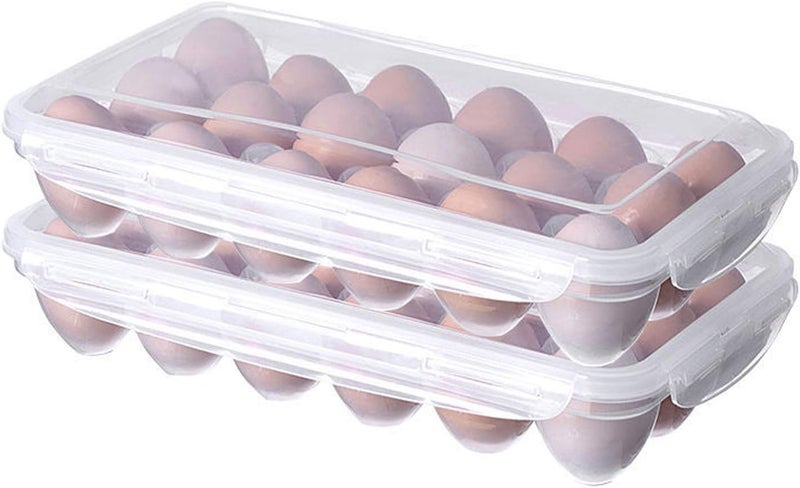 LonlyEagle XBY-US 2 Pack Covered Egg Holders For Refrigerator, Plastic Storage Container/ Deviled Egg Tray Carrier with Lid Fits 18X2 Eggs(36 Eggs) - Image 1
