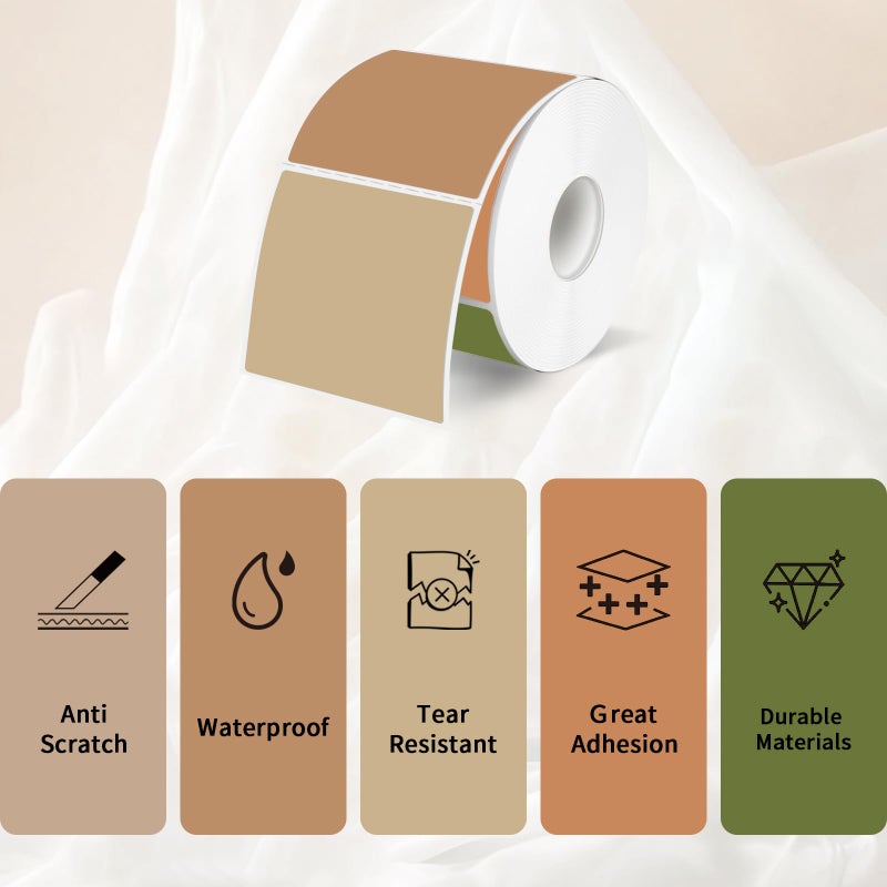 YEGAWEN Square Thermal Labels Stickers 2" x 2", Self-Adhesive Waterproof Square Direct Thermal Labels Stickers, Perforation Line Design- 300 Sheets/Maillard Color - Image 3