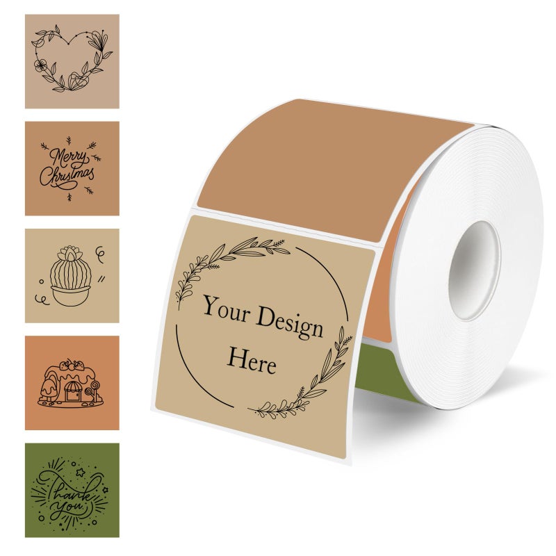 YEGAWEN Square Thermal Labels Stickers 2" x 2", Self-Adhesive Waterproof Square Direct Thermal Labels Stickers, Perforation Line Design- 300 Sheets/Maillard Color - Image 1